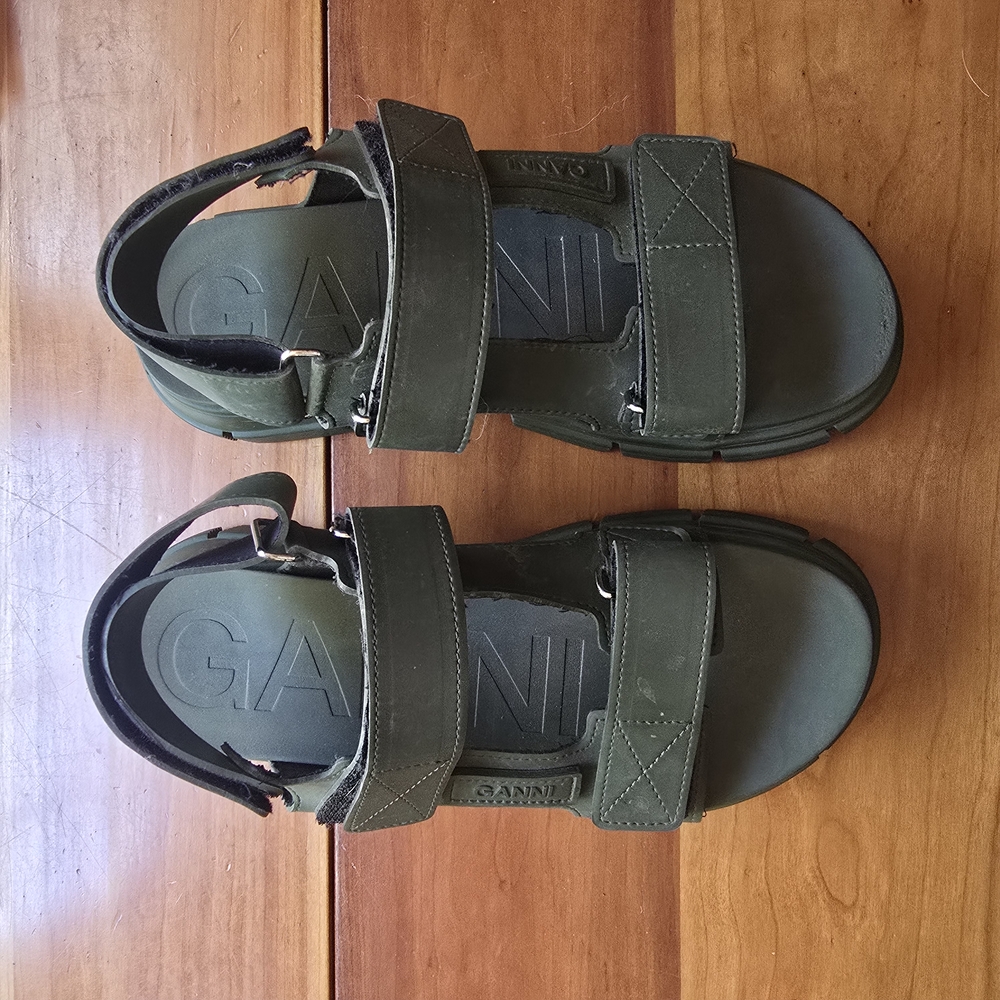 Ganni Dark Green Kalamata Adjustable Strap Rubber Sandals - EU 39 | US 9